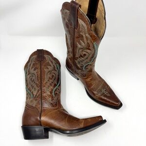 J.B. Dillion Brown with Turquoise Stitching Cowboy Boots